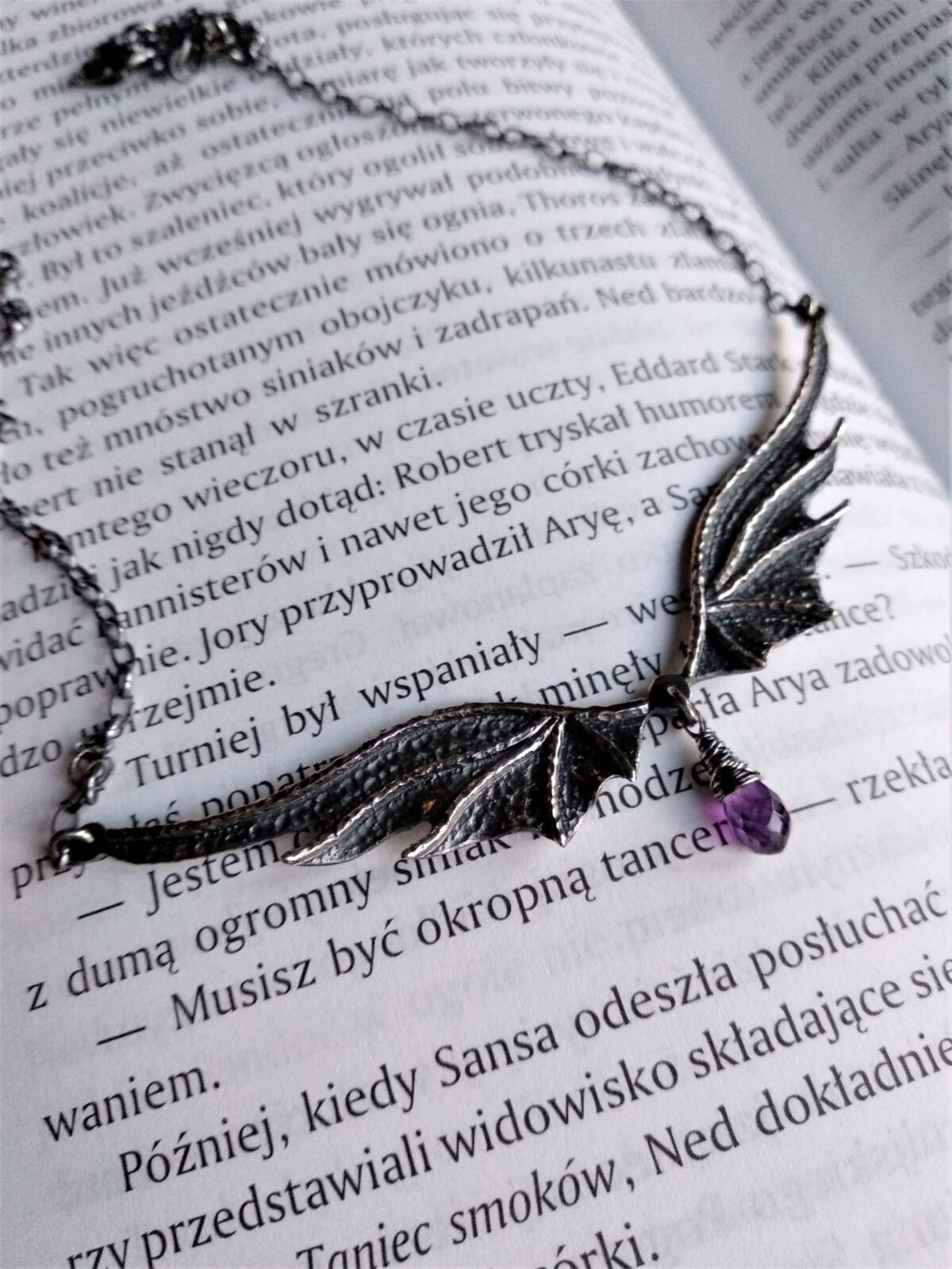 Naszyjnik Long Dragon Wings Premium z ametystem